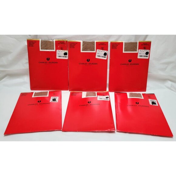 VTG Charles Jourdan 5 Control Top & 1 Ultra Sheer Pantyhose Size C Beige NOS - Picture 1 of 10